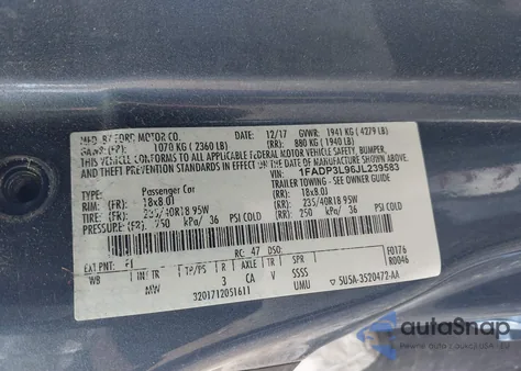 2018 Ford Focus St из США, поврежденный, VIN 1FADP3L96JL239583